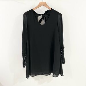 Umgee Long Sleeve Crochet Trim Dress Black Size Small